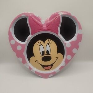 Minnie Mouse Divided Plate Heart Shaped Pink Sparkly Bow 9.5"